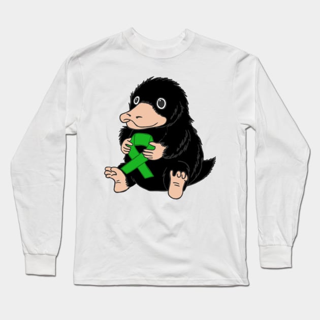 Teddy Holding Green Awareness Ribbon Long Sleeve T-Shirt by CaitlynConnor